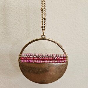 Gold-colored Necklace with Pink Beads